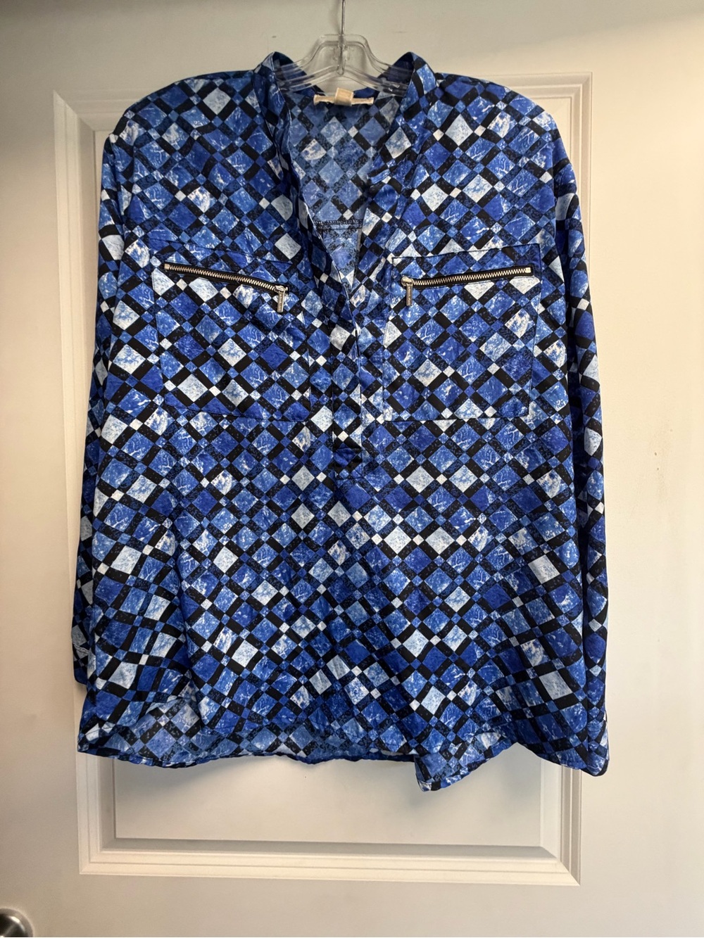 Michael Kors Blue and Black Diamond Print Blouse